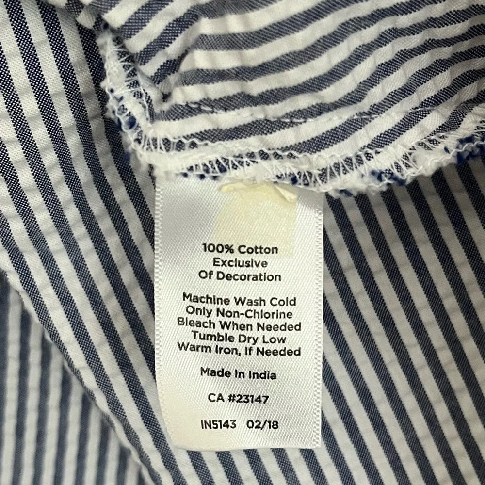 {Talbots} Sleeveless Seersucker Fit & Flare Midi Dress in Blue & White - Size 4 - Picture 8 of 8